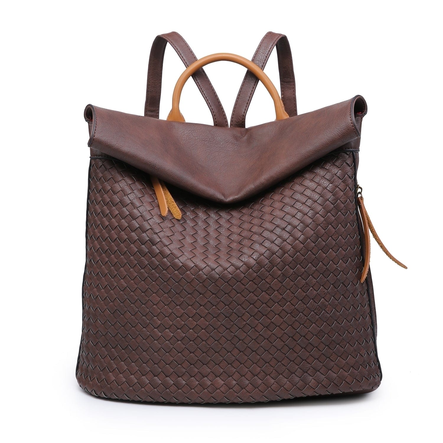 lusciousscarves Backpacks Brown Woven Design Faux Vegan Leather Backpack