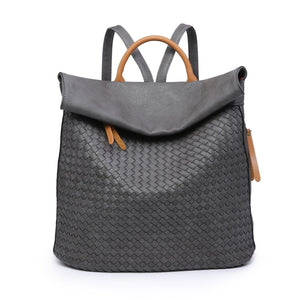 lusciousscarves Backpacks Dark Grey Woven Design Faux Vegan Leather Backpack