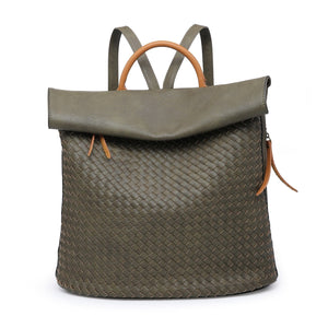 lusciousscarves Backpacks Green Woven Design Faux Vegan Leather Backpack