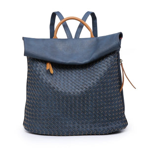 lusciousscarves Backpacks Navy Woven Design Faux Vegan Leather Backpack