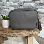 Load image into Gallery viewer, lusciousscarves Handbags Dark Grey Vegan Faux leather tassel camera style crossbody bag
