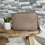 Load image into Gallery viewer, lusciousscarves Handbags Dark Sand Vegan Faux leather tassel camera style crossbody bag
