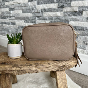 lusciousscarves Handbags Dark Sand Vegan Faux leather tassel camera style crossbody bag