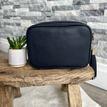 Load image into Gallery viewer, lusciousscarves Handbags Navy Vegan Faux leather tassel camera style crossbody bag
