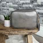 Load image into Gallery viewer, lusciousscarves Handbags Pewter Vegan Faux leather tassel camera style crossbody bag
