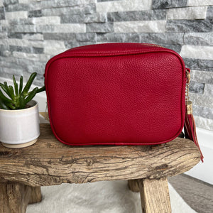 lusciousscarves Handbags Red Vegan Faux leather tassel camera style crossbody bag