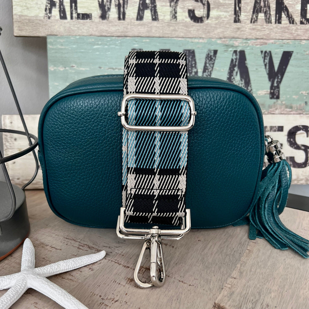 lusciousscarves Handbags Teal Italian leather camera style bag with a wide woven strap combo