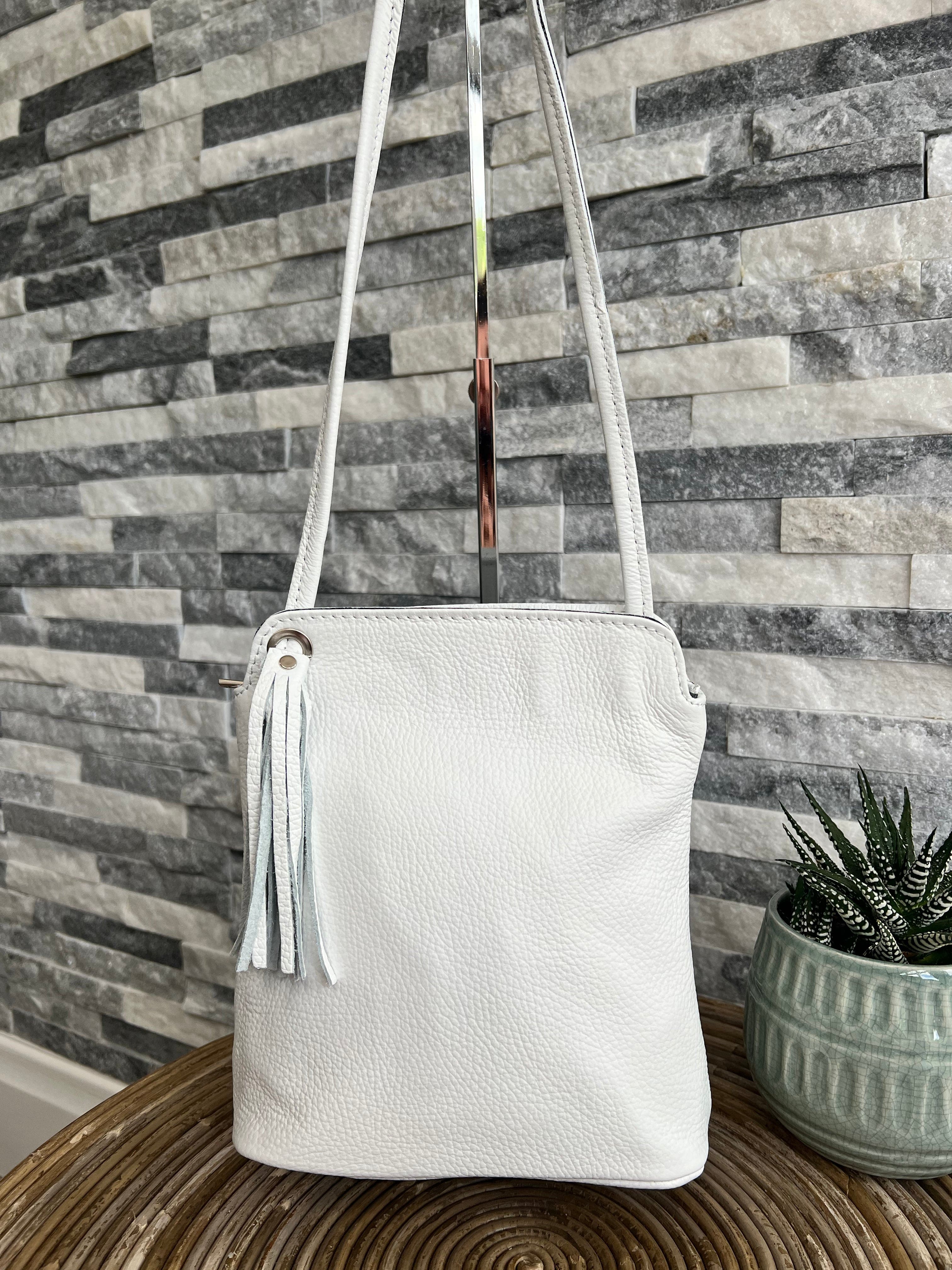 lusciousscarves Handbags, Wallets & Cases White Leather Tassel Small Crossbody lLadies Bag