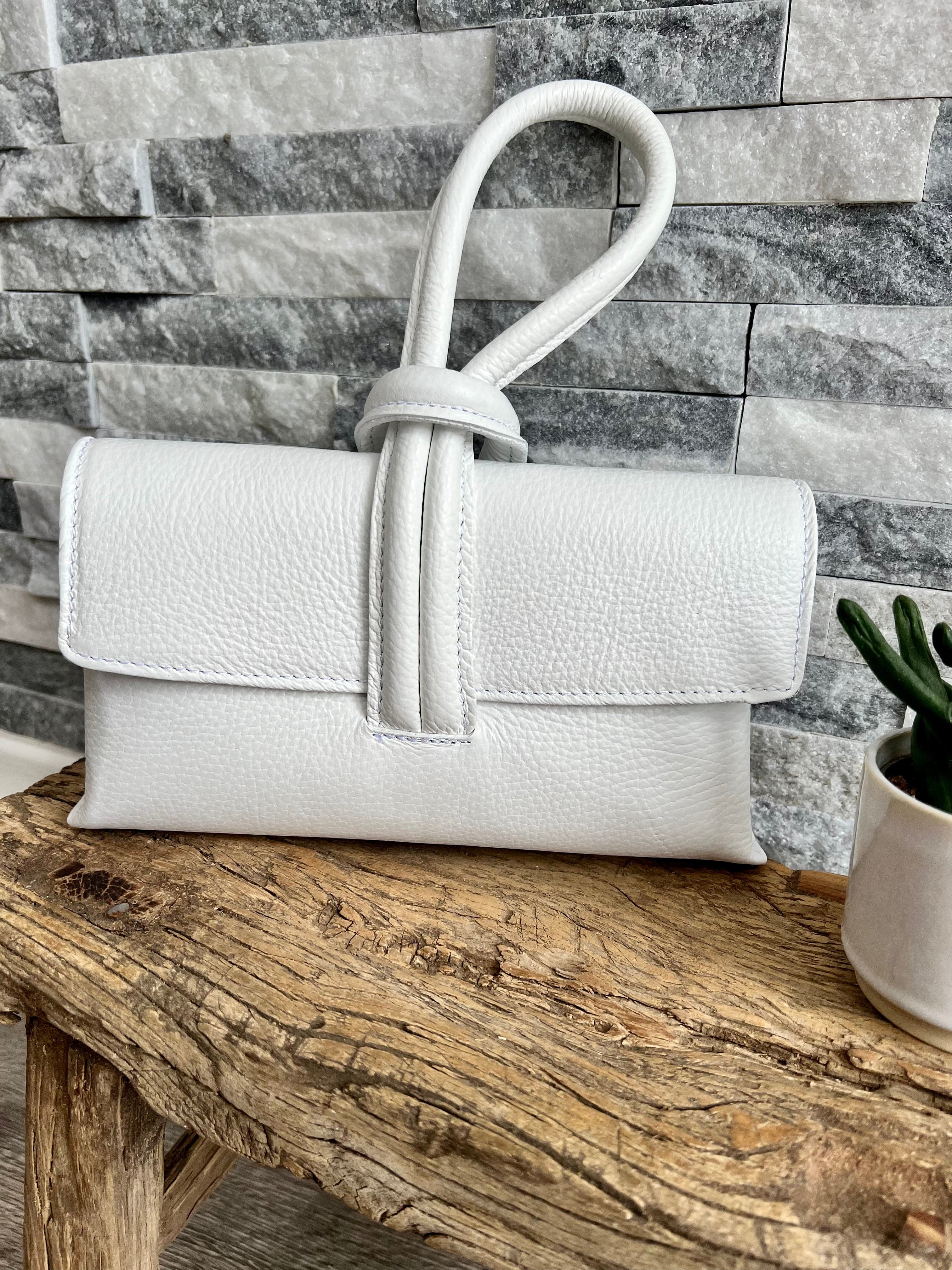 lusciousscarves Handbags White Italian Leather Clutch Bag