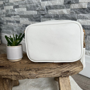 lusciousscarves Handbags White Vegan Faux leather tassel camera style crossbody bag
