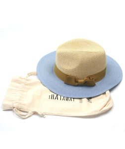 lusciousscarves Hats Two Tone folding Panama hat , Rollable , packable Sun hat, Blue