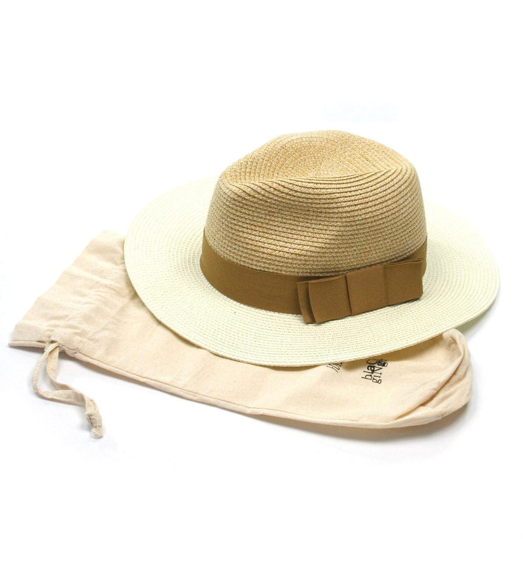 lusciousscarves Hats Two Tone Panama Foldable Hat- Natural/Beige with Travel Bag