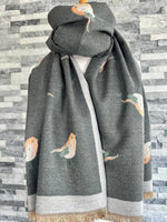 Load image into Gallery viewer, lusciousscarves Scarves &amp; Shawls Two Tone Grey Reversible Robins Scarf Wrap.
