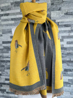 Load image into Gallery viewer, lusciousscarves Scarves &amp; Shawls Yellow and Grey Reversible Robins Scarf Wrap.
