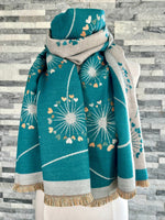 Load image into Gallery viewer, lusciousscarves Scarves Teal and Grey Dandelion Clocks Design Scarf .
