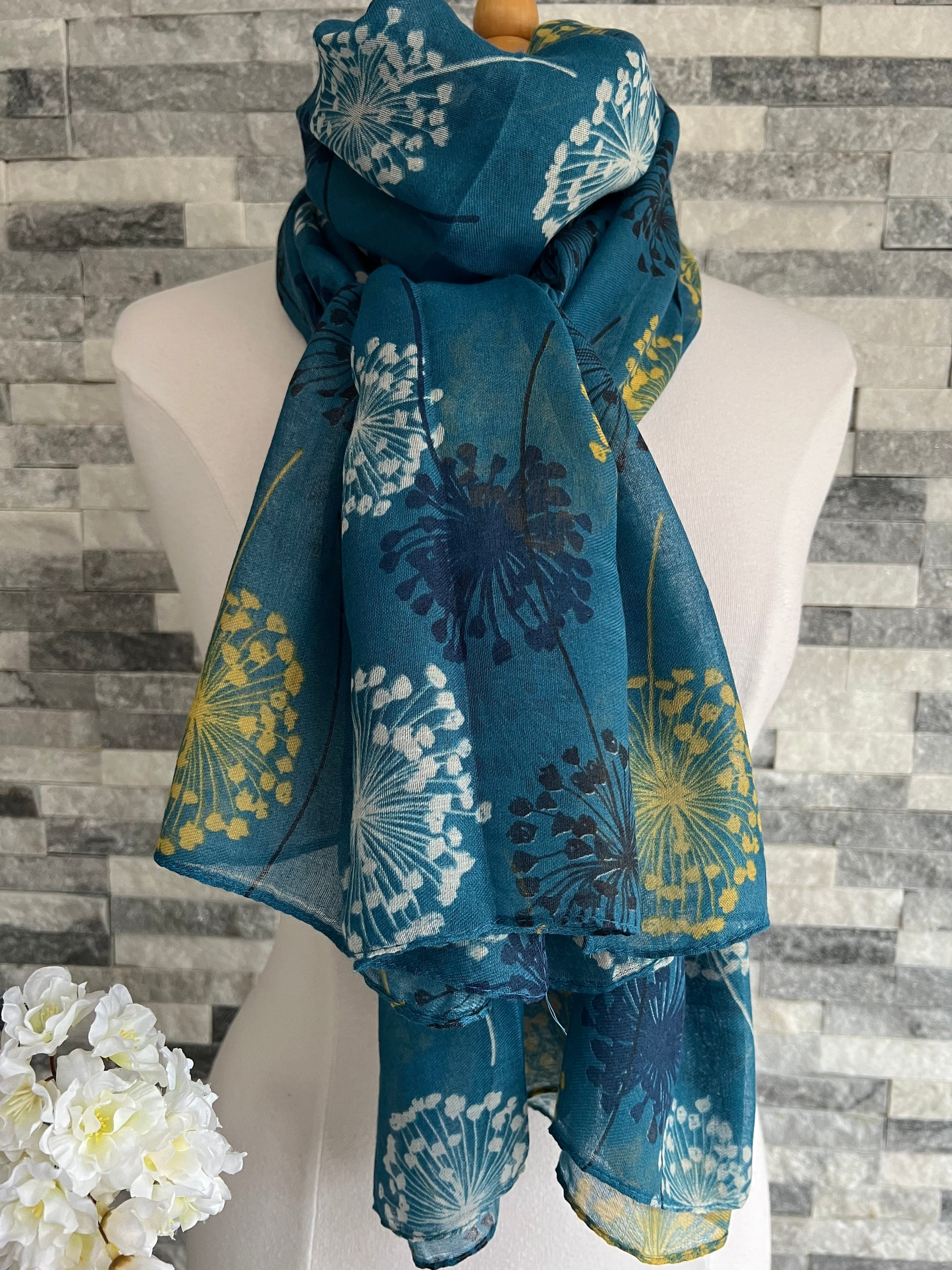 lusciousscarves Scarves Turquoise Large Dandelions Scarf