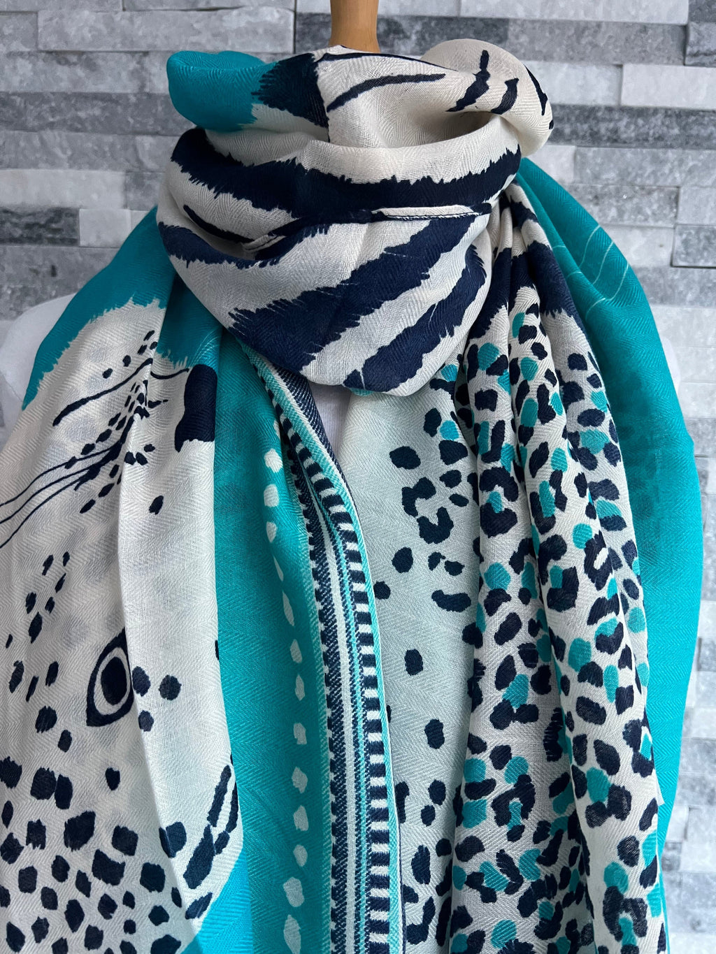 lusciousscarves Scarves Turquoise Tiger & Leopard Animal Print Scarf.