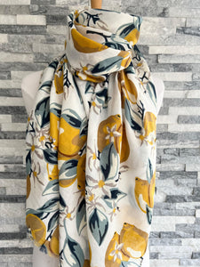 lusciousscarves Scarves White Lemon Tree design Scarf