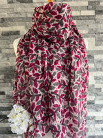 Load image into Gallery viewer, lusciousscarves Scarves White &amp; Pink Leaves &amp; Branches Scarf
