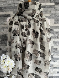 lusciousscarves Scarves White Sketched Sheep Scarf