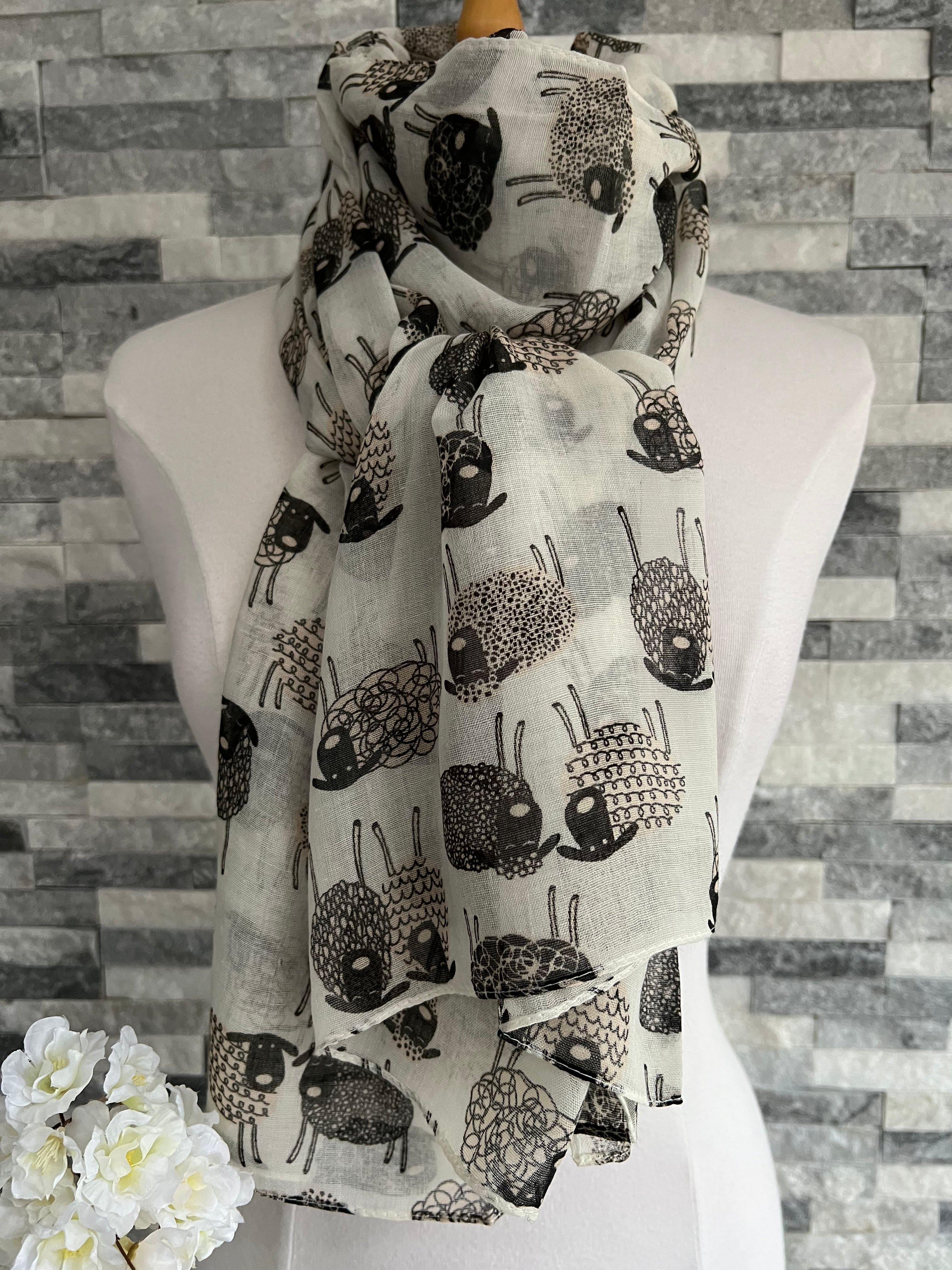 lusciousscarves Scarves White Sketched Sheep Scarf