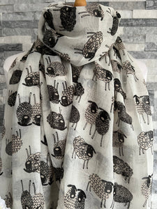 lusciousscarves Scarves White Sketched Sheep Scarf