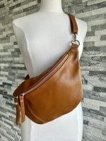 Load image into Gallery viewer, lusciousscarves Tan Brown Italian Leather Sling Bag / Chest Bag.
