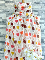 Load image into Gallery viewer, lusciousscarves White, Orange and Mustard Tulips Scarf.
