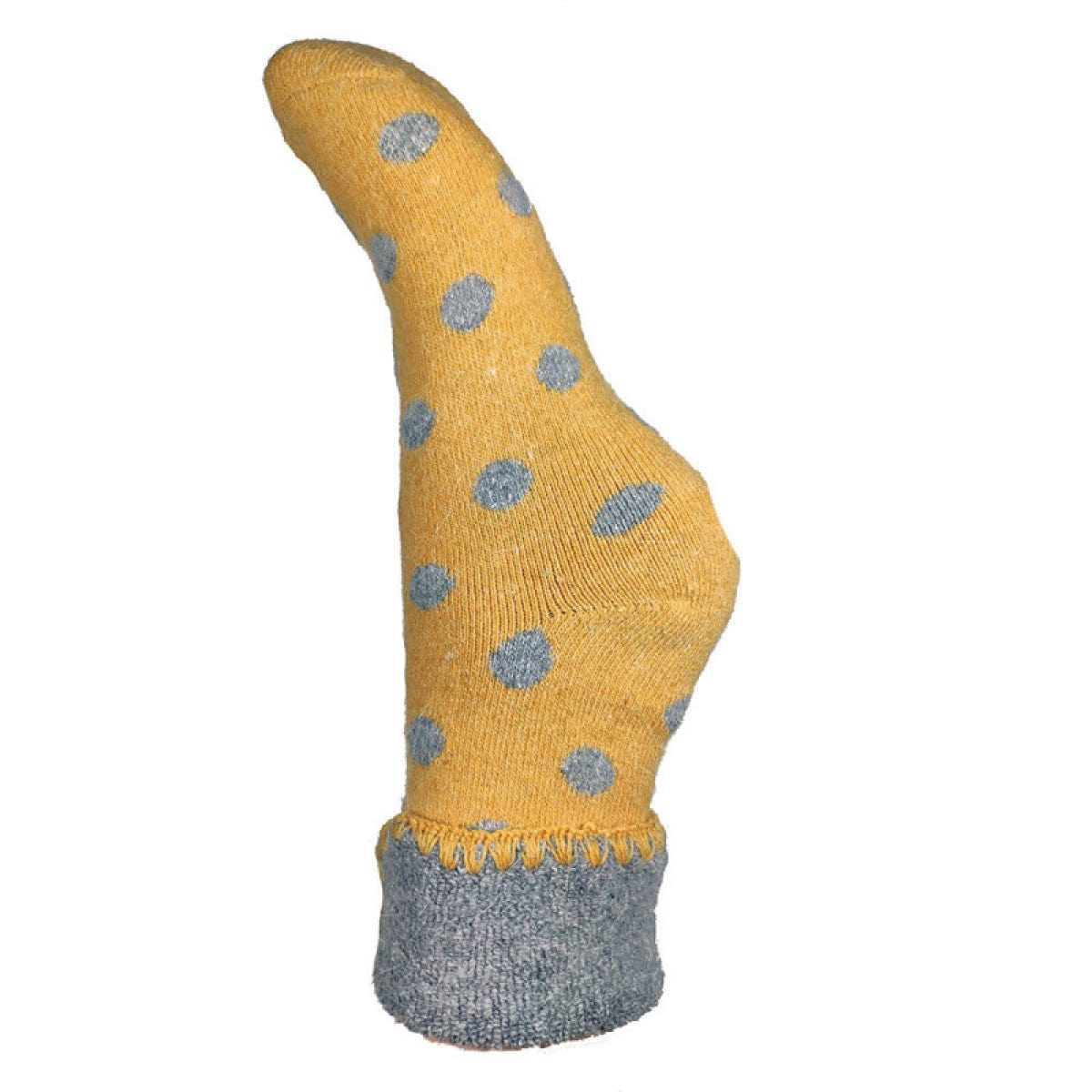 lusciousscarves Yellow Wool Blend Cuff Socks with Grey Spots.