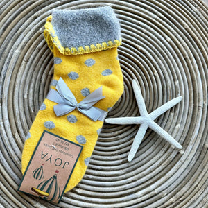 lusciousscarves Yellow Wool Blend Cuff Socks with Grey Spots.